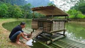 Build a chicken coop on a floating raft with 15 bamboo trees. Primitive Skills (ep186)