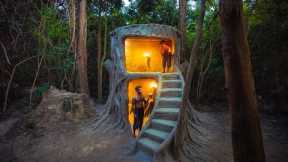 Really Amazing! Men Build The Most Incredible Unique Shape Home in The Jungle, Jungle Survival Skill