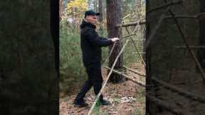 Build survival Shelter in the Forest | Overnight bushcraft camp #shorts