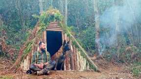 Building a DUGOUT Shelter with FIREPLACE in the Forest, Bushcraft Survival Shelter, Nature Sounds