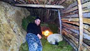Building Warm Bushcraft Survival Shelter in the Wilderness • Fireplace,Campfire Cooking,Craft Skills
