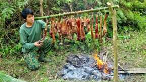 Survival, skills, boar traps, wild boar meat processing, survival alone