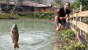 Duong caught huge fish for dinner, Results after 385 days of raising fish. Primitive Skills