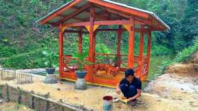 Paint the wooden floor to complete the hut - Release more fish, make your own fish feeder