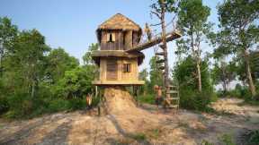 Best Top Survival Girl Building Two Story House, Bamboo, Wooden, by Fastest Excellent Ancient Skills