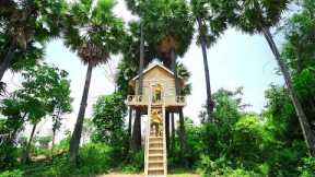Survival Girl Living Alone Build Billionaire Luxury Bamboo Tree House for Relaxing by Hand Tools