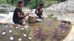 Survival in forest: Found many crabs and egg for food in forest - Crab and egg cooking for lunch