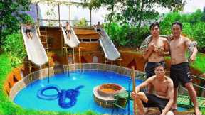 Primitive Survival 4K Video - Build PYTHON House Amazing 3 Water Slide Swimming Pool Secret House