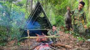 Detect porcupine footprints, porcupine trap skills, build a bamboo hideout, and survive alone