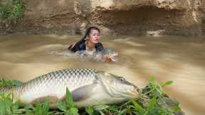 Survival in forest: Skills catching Fresh river fish for survival food, Fish soup spicy for dinner