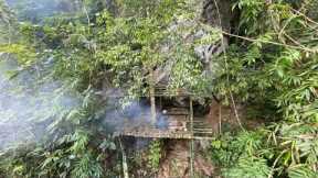 Solo Bushcraft: Build a bushcraft house under giant cliffs. 300 days survival in the tropical forest