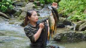 skills, catching stream fish, smoking fish meat making process, survival alone