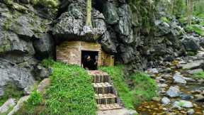 Emergency Shelter in a Cave Built from Wood- Mastering Survival Skills and Bushcraft, Part 1
