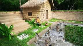 Survival Girl, Building a House Modern Underground and Fish Pond for Living Alone Cozy in the Woods