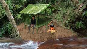 2 DAYS solo survival CAMPING by the Stream. Wild Food, Catch and Cook. Bushcraft Survival Shelter