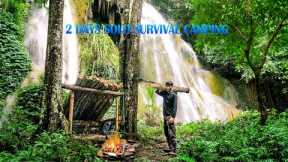 2 Days solo survival CAMPING on the Waterfall. Fishing, Catch and Cook. Bushcraft Survival Shelter