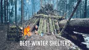 BUILDING THE BEST PRIMITIVE SHELTERS FOR SURVIVAL IN THE FOREST.WINTER BUSHCRAFT.FULL MOVIE.ASMR