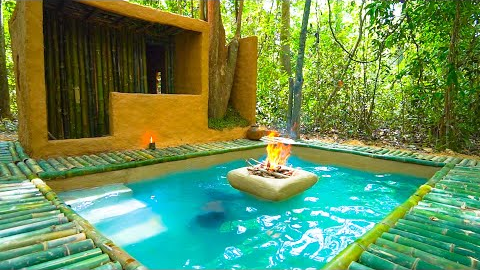 Build The Most Amazing Mini Bamboo Villa Swimming Pool by Ancient Skills