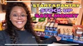 HOW I'M STARTING MY FOOD STORAGE PANTRY! STOCK UP AND ORGANIZE WITH ME! BEGINNER STOCKPILING