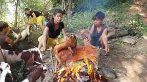 Lucky day! Found goat in forest for jungle food,  Cooking goat So delicious food for dinner