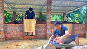 The process of completing 100% of the solid brick pig pen. Preparing to raise pigs for sale