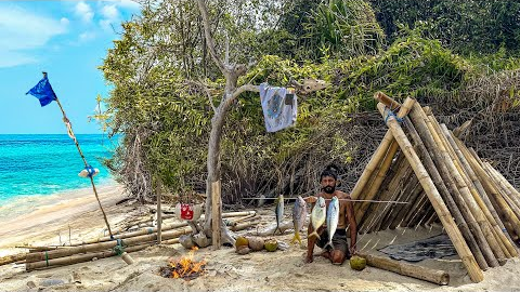 3 DAYS solo survival on island (NO FOOD, NO WATER, NO SHELTER) Catch and Cook. Bushcraft Camping