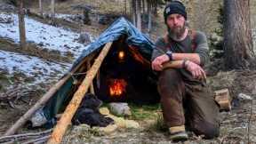 Building a Survival Shelter in the Mountains with an Inside Fireplace – Bushcraft Trip with My Dog