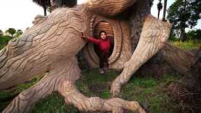 Beautiful Survival Girl, Building a House Modern Secret Use Mud Bamboo by Ancient Skills