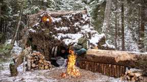 Winter BUSHCRAFT. Building a survival shelter in a cold forest! Survival skills in the wild. ASMR