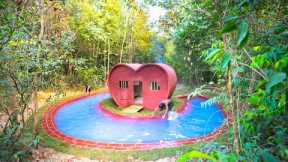 Building a Secret Heart Shaped Villa Surrounding Swimming Pool Deep in the Jungle