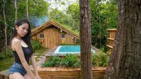 Amazing girl Build a Survival House with an Outdoor Swimming Pool in the Wild, Girl solo Living Off