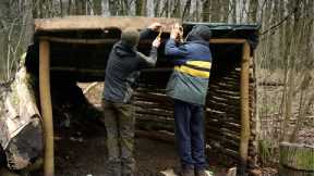 Building a Bushcraft Shelter: Walls, Bench, Meat Smoker: Cast Iron Cooking