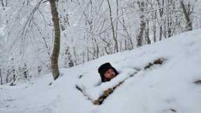 Winter Survival Shelter Built From SCRATCH in Freezing Forest!