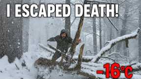 Solo Survival in Wild Winter Forest | Shelter in -16°C Snowstorm and Blizzard | Fire Is My Only Hope
