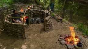 3 DAYS solo survival; Primitive Fishing. Bushcraft Shelter Camping. BIG Boar