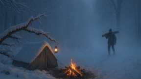 Winter Survival in Wild Woods | Shelter & Bed from Tree Trunks in -15°C Snowstorm