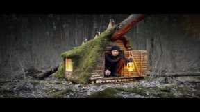 Building a Treehouse Shelter on a Fallen Tree | Winter Bushcraft Survival Camping