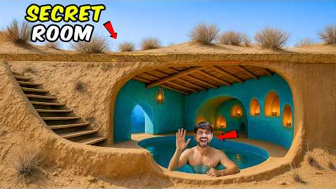 We Build A Secret Underground Swimming Pool - In Desert 🥵