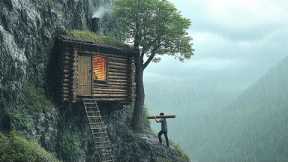 How I Built a Mountain Survival Shelter in 7 Days Out of Large Logs