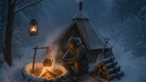Primitive Survival in Snowstorm | Bushcraft Shelter Building & Winter Jungle Life Skills