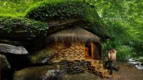 I Built a Bushcraft Survival House Under a Giant Rock Cave| Primitive Villa