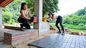45 Days Building an Off-Grid Kitchen with Double Stove & Concrete Path | Full Survival Project