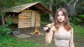 She Started Building a Log Cabin Alone in the Forest | From Sketch to Structure (Part 1)