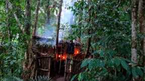 Alone Survival in Wilderness Rainstorm, Building Shelter, Bushcraft, Fishing, Cooking