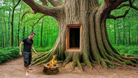 10 Days Solo Bushcraft, Survival & Building a Warm Shelter in a Giant Tree Trunk