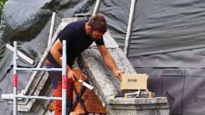 Bespoke oak dowels; flashing the archway.