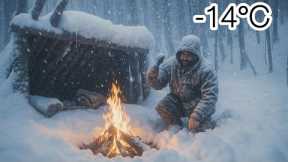 2 Days Extreme Winter Survival in the Rain and Snow | Alone at -14°C with No Gear – Just Fire
