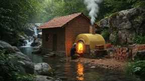 A man makes handmade bricks to build his dream house by the riverbank
