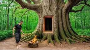 10 Days Solo Bushcraft, Survival & Building a Warm Shelter in a Giant Tree Trunk