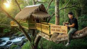 Build a Secret Bamboo Treehouse on MASSIVE Tree Branch, Ancient fishing skills | Primitive Building